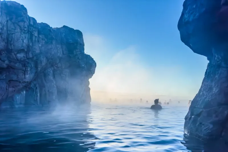 People in geothermal pool in Reykjavik