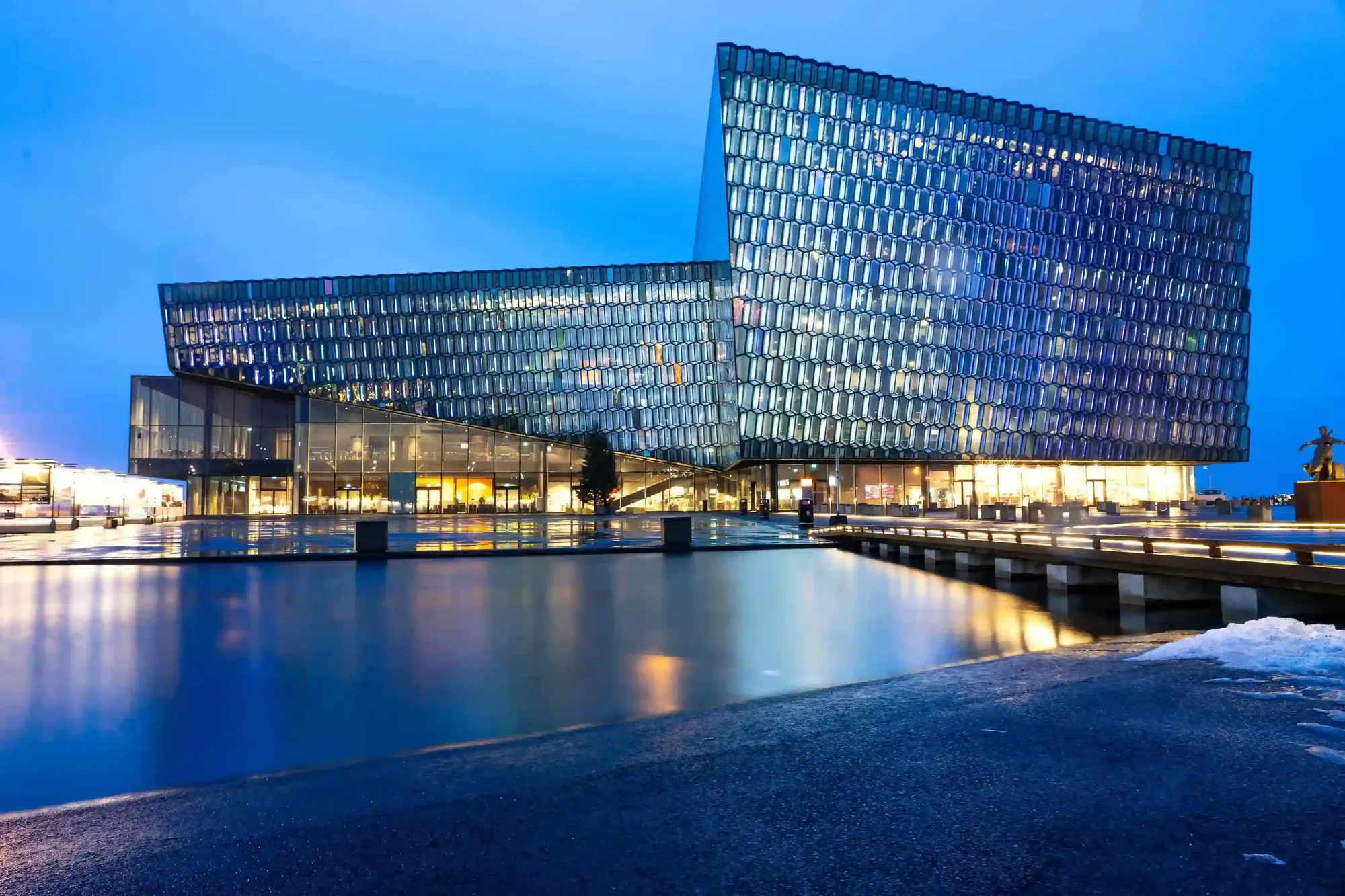 Harpa Concert Hall geometric glass facade, Austurbakki 2, Reykjavík waterfron